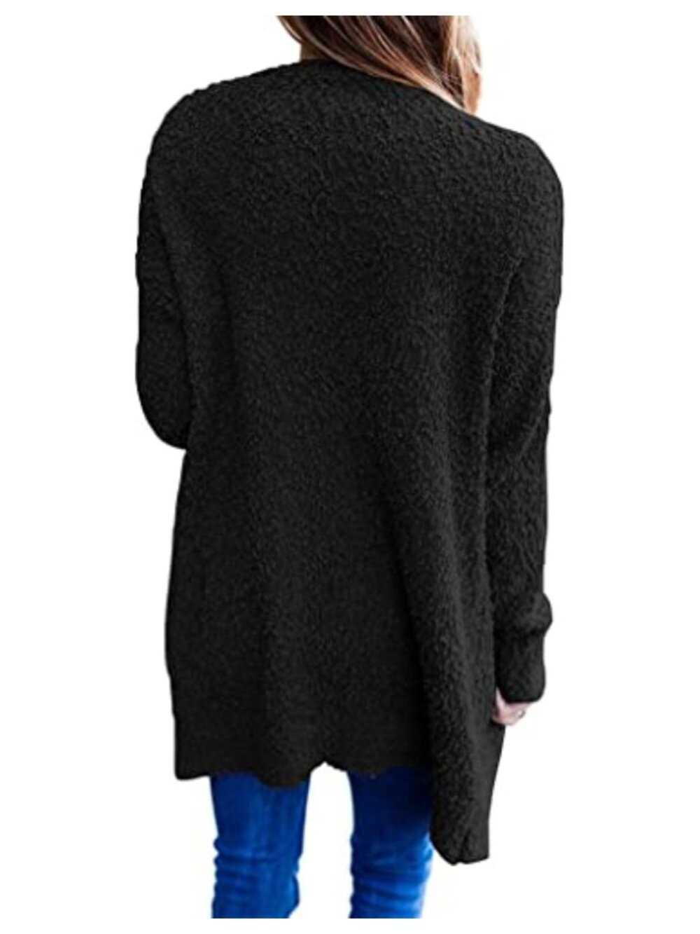 Womens Chunky Knit Long Cardigan Coat Open Front Sweater with Pockets - Picture 3 of 4